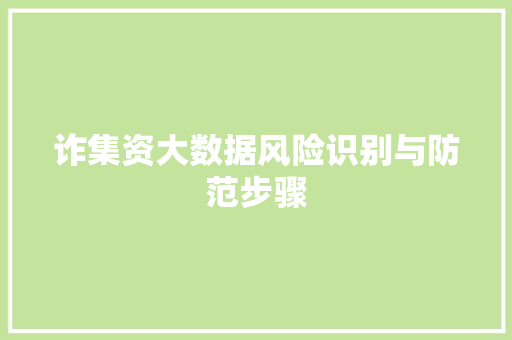 诈集资大数据风险识别与防范步骤