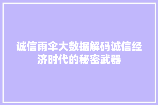 诚信雨伞大数据解码诚信经济时代的秘密武器