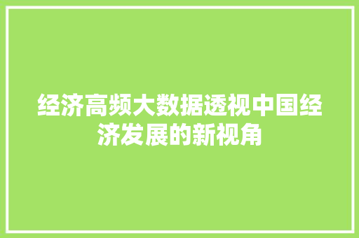 经济高频大数据透视中国经济发展的新视角