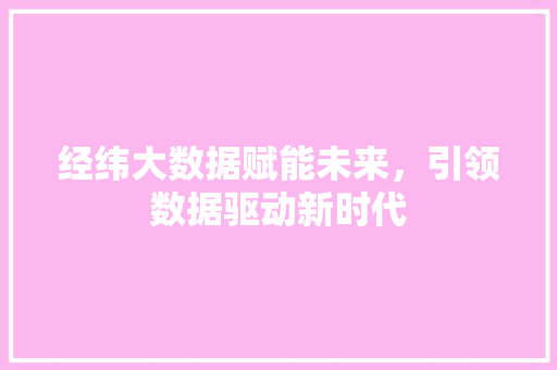 经纬大数据赋能未来，引领数据驱动新时代