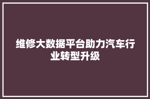 维修大数据平台助力汽车行业转型升级 Web前端
