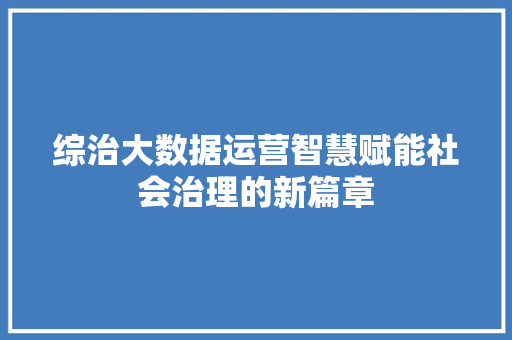 综治大数据运营智慧赋能社会治理的新篇章 SEO教程