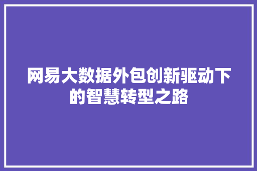 网易大数据外包创新驱动下的智慧转型之路