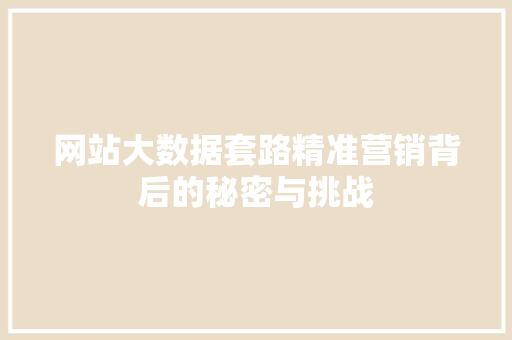 网站大数据套路精准营销背后的秘密与挑战