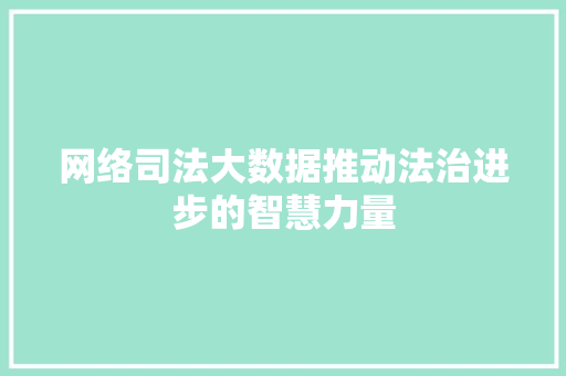 网络司法大数据推动法治进步的智慧力量