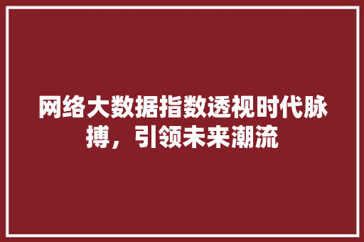 网络大数据指数透视时代脉搏，引领未来潮流