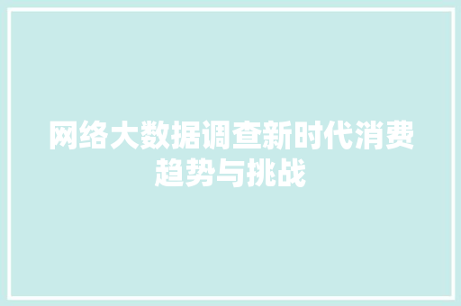 网络大数据调查新时代消费趋势与挑战