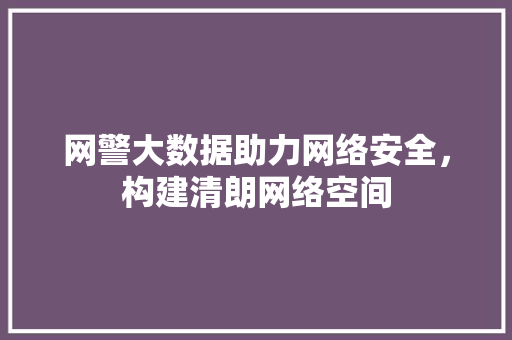 网警大数据助力网络安全，构建清朗网络空间