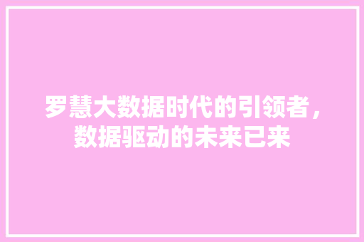 罗慧大数据时代的引领者，数据驱动的未来已来