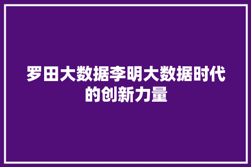 罗田大数据李明大数据时代的创新力量