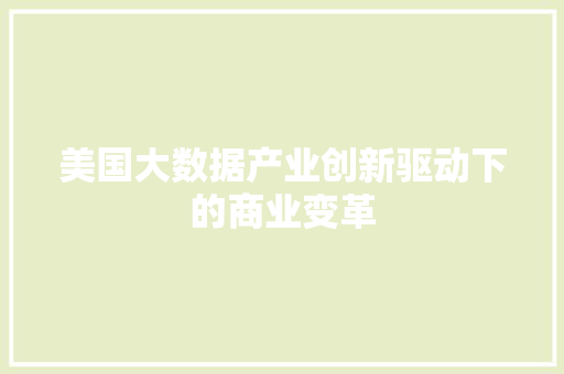 美国大数据产业创新驱动下的商业变革