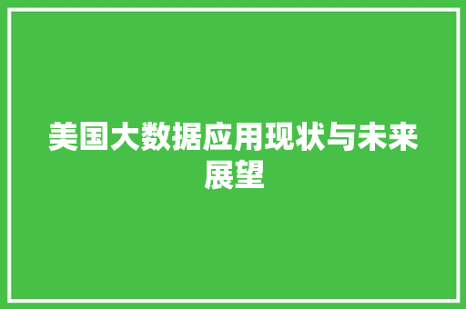 美国大数据应用现状与未来展望