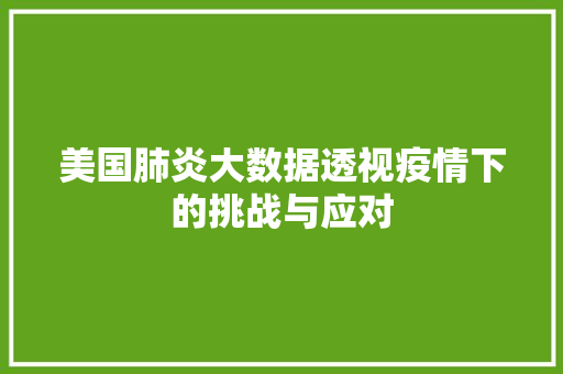 美国肺炎大数据透视疫情下的挑战与应对