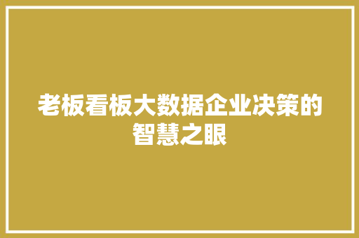 老板看板大数据企业决策的智慧之眼