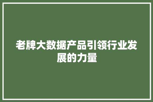 老牌大数据产品引领行业发展的力量