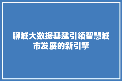 聊城大数据基建引领智慧城市发展的新引擎