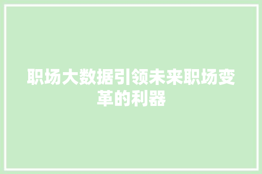 职场大数据引领未来职场变革的利器