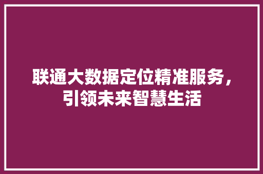 联通大数据定位精准服务，引领未来智慧生活