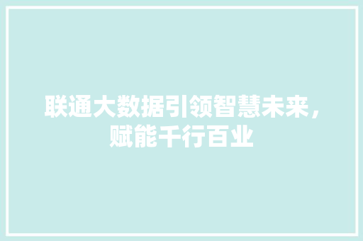 联通大数据引领智慧未来，赋能千行百业