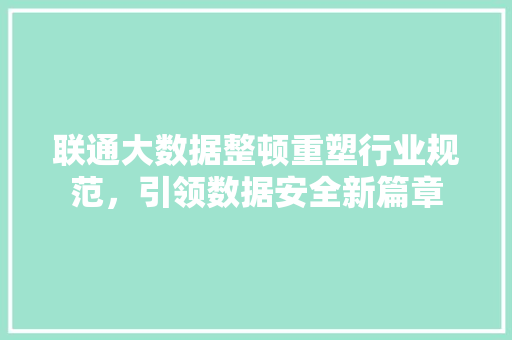 联通大数据整顿重塑行业规范，引领数据安全新篇章
