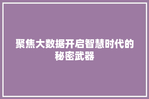 聚焦大数据开启智慧时代的秘密武器