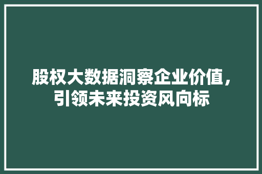 股权大数据洞察企业价值，引领未来投资风向标