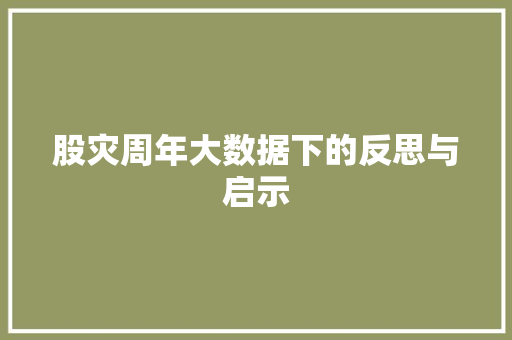 股灾周年大数据下的反思与启示
