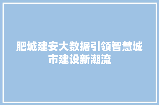 肥城建安大数据引领智慧城市建设新潮流