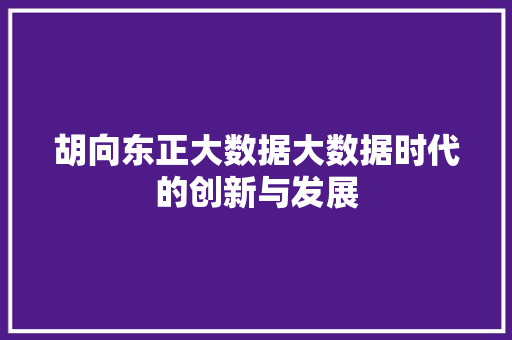 胡向东正大数据大数据时代的创新与发展