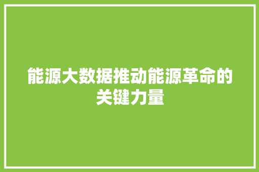 能源大数据推动能源革命的关键力量