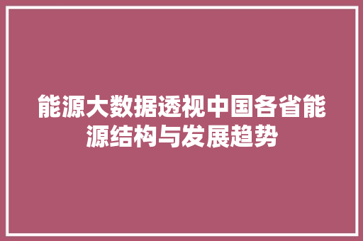 能源大数据透视中国各省能源结构与发展趋势