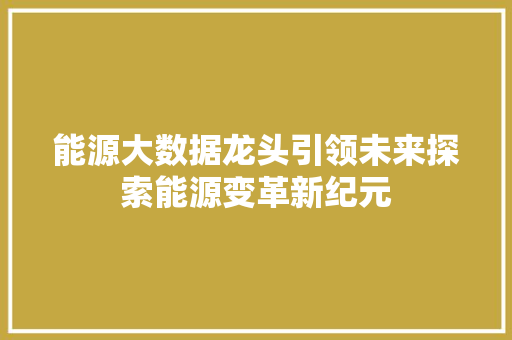 能源大数据龙头引领未来探索能源变革新纪元