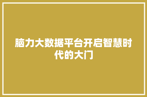 脑力大数据平台开启智慧时代的大门