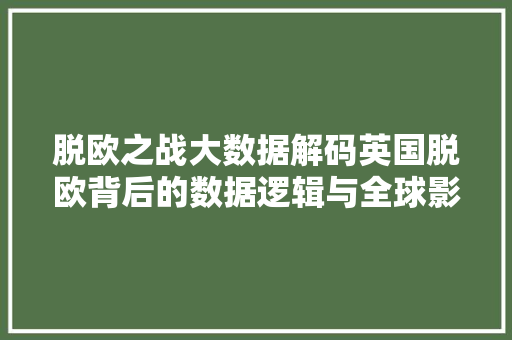 脱欧之战大数据解码英国脱欧背后的数据逻辑与全球影响