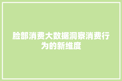脸部消费大数据洞察消费行为的新维度
