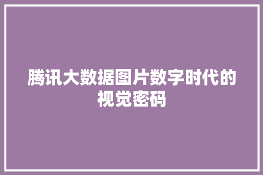 腾讯大数据图片数字时代的视觉密码
