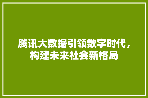 腾讯大数据引领数字时代，构建未来社会新格局