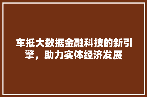 车抵大数据金融科技的新引擎，助力实体经济发展