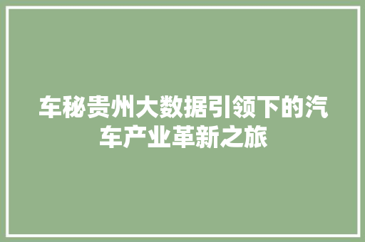 车秘贵州大数据引领下的汽车产业革新之旅