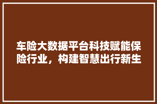 车险大数据平台科技赋能保险行业，构建智慧出行新生态