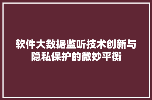 软件大数据监听技术创新与隐私保护的微妙平衡
