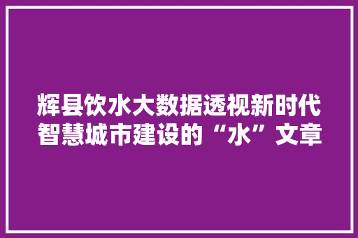 辉县饮水大数据透视新时代智慧城市建设的“水”文章
