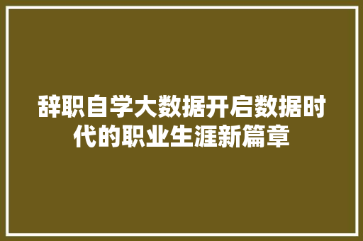 辞职自学大数据开启数据时代的职业生涯新篇章