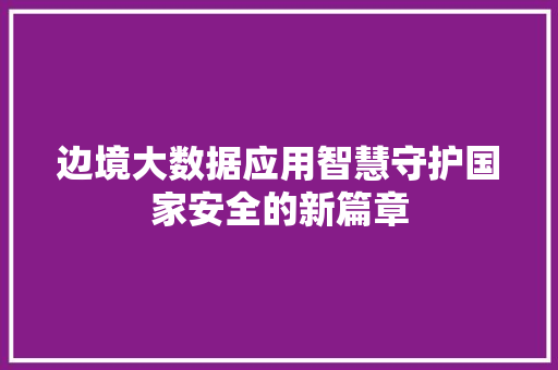 边境大数据应用智慧守护国家安全的新篇章