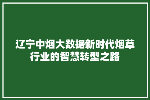 辽宁中烟大数据新时代烟草行业的智慧转型之路