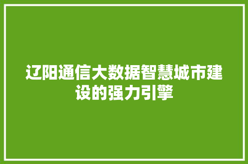 辽阳通信大数据智慧城市建设的强力引擎