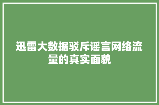 迅雷大数据驳斥谣言网络流量的真实面貌