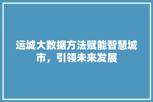 运城大数据方法赋能智慧城市，引领未来发展
