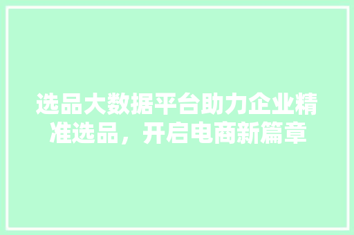 选品大数据平台助力企业精准选品，开启电商新篇章