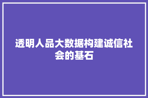透明人品大数据构建诚信社会的基石